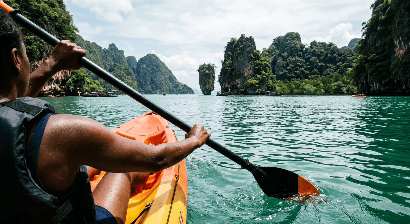 An alpine lake, little boats, and mountains stretching into the distance